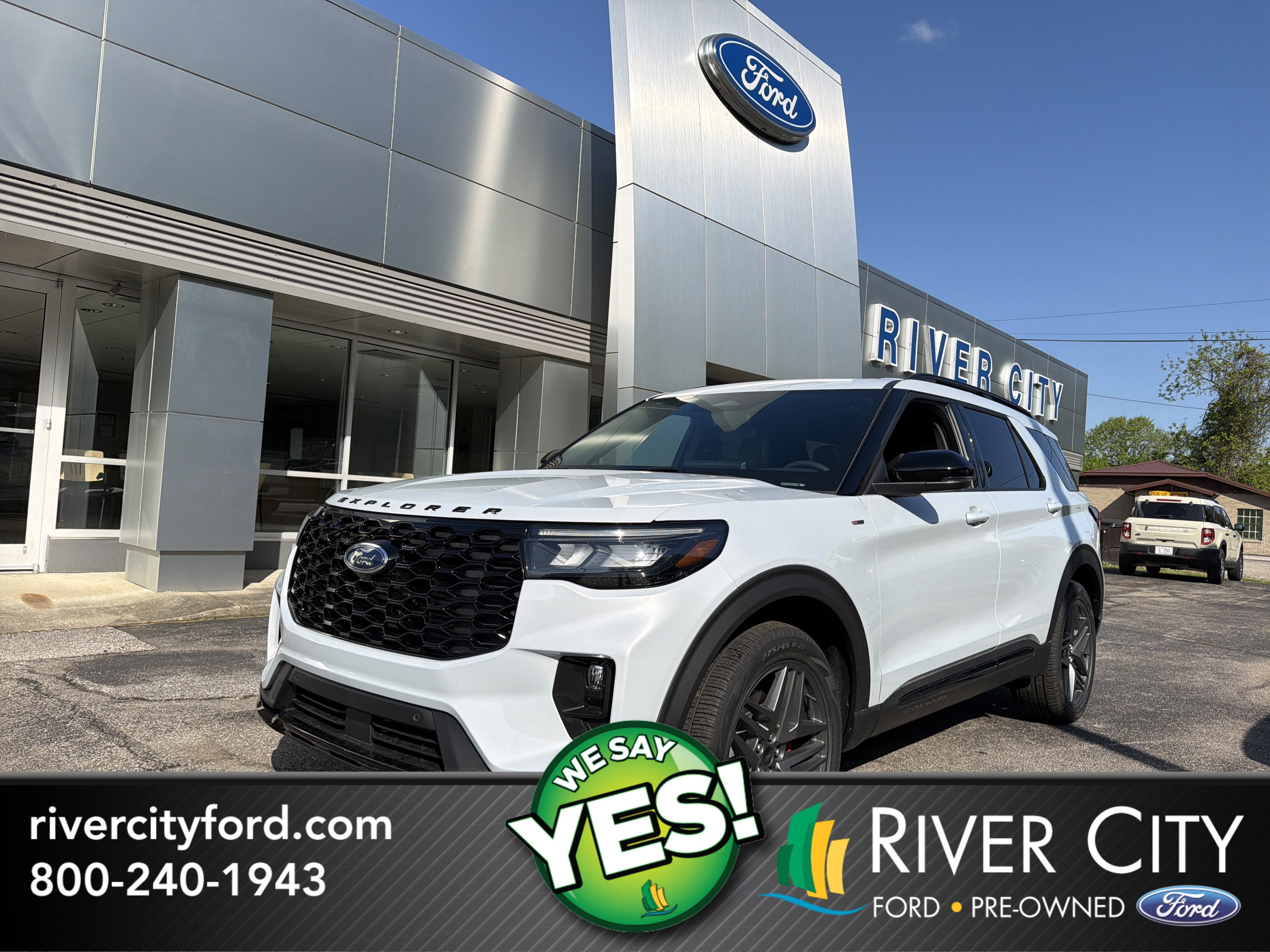 2026 Ford Explorer ST-Line in Space White Metallic — front three-quarter view
