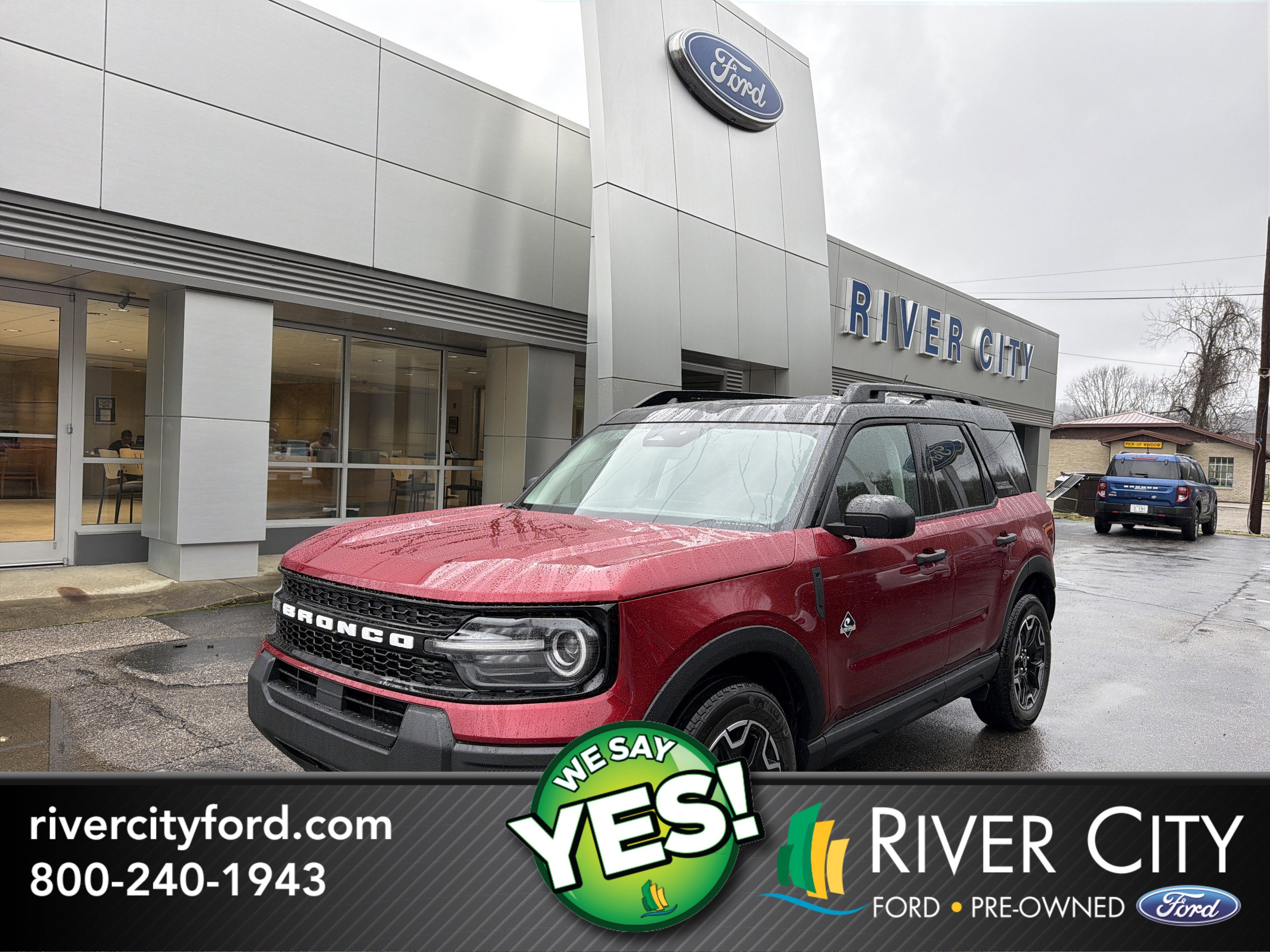 2026 Ford Bronco Sport Outer Banks in Ruby Red Metallic Tinted Clearcoat — front three-quarter view