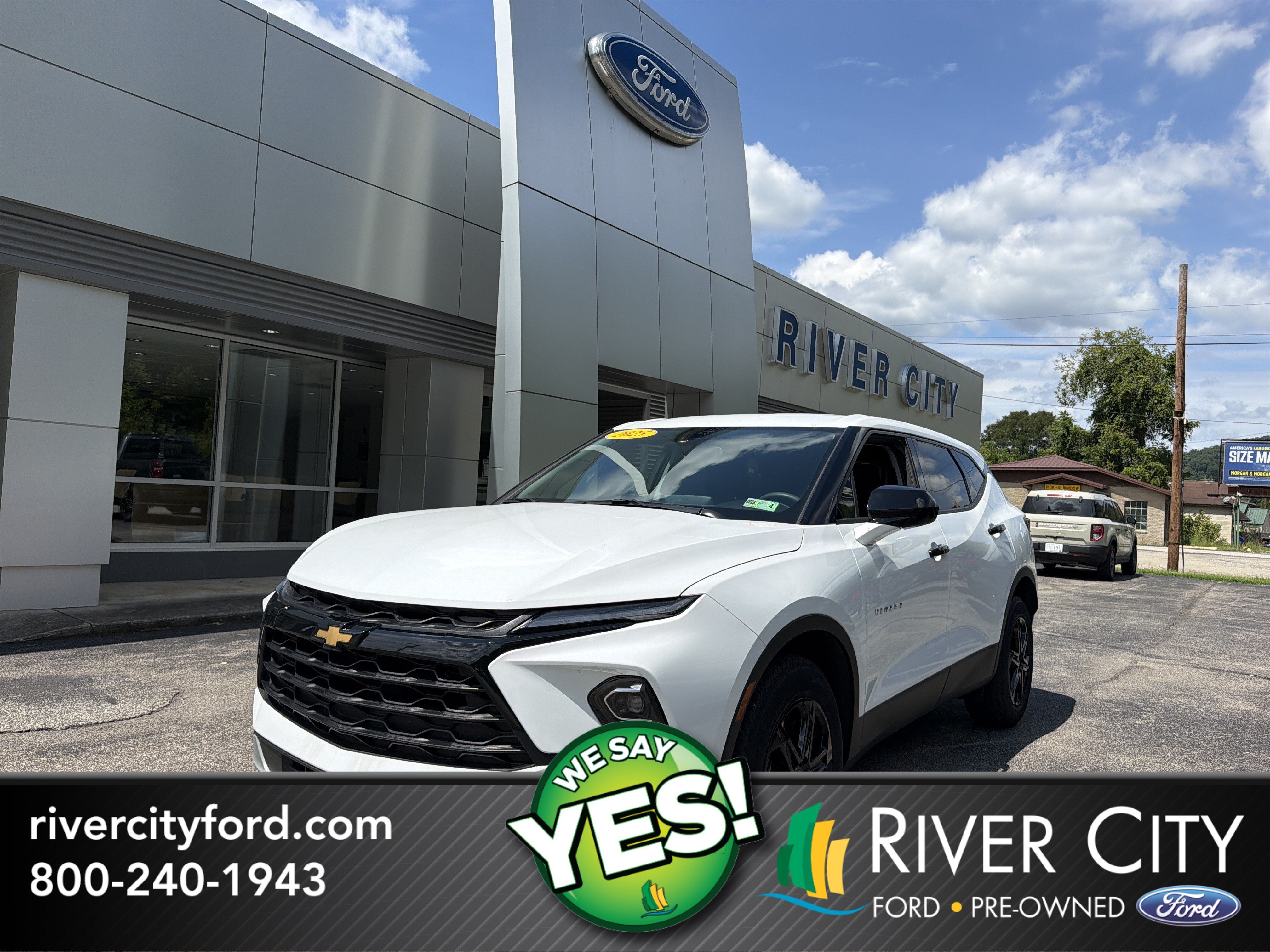 2025 Chevrolet Blazer LT in Summit White — front three-quarter view