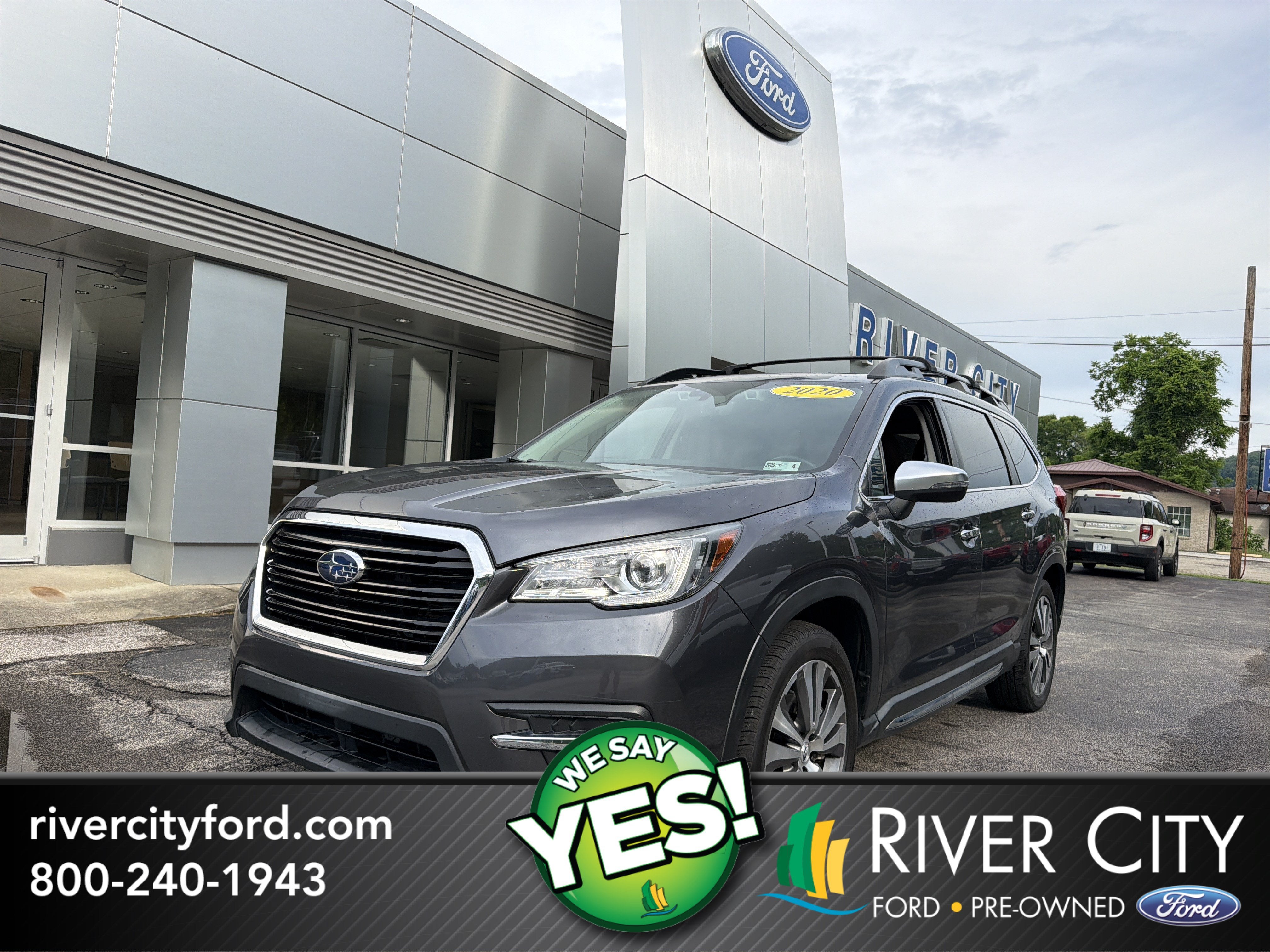 2020 Subaru Ascent Touring in Magnetite Gray Metallic — front three-quarter view